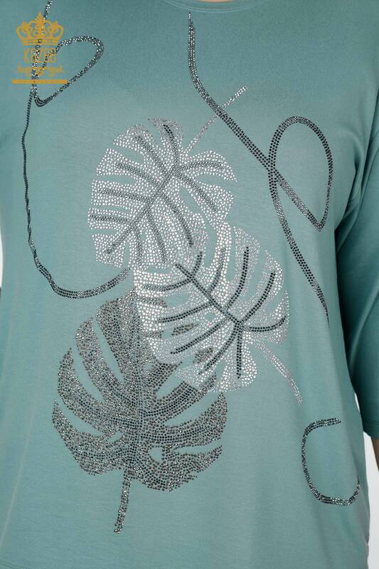 Toptan Kadın Bluz Yaprak Desenli Mint - 78946 | KAZEE