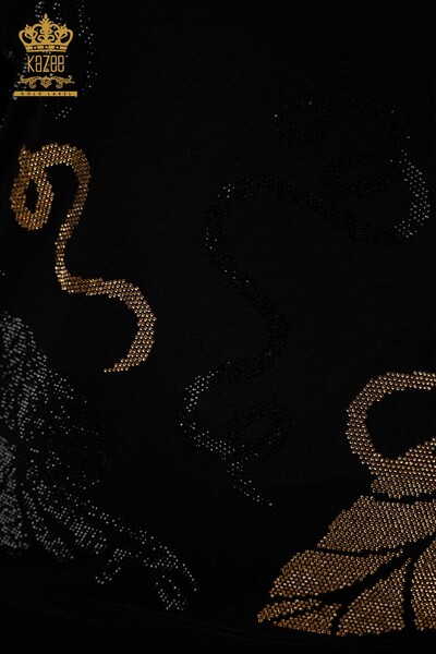 Toptan Kadın Bluz Yaprak Desenli Siyah - 79376 | KAZEE - Thumbnail