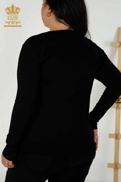 Toptan Kadın Bluz Yaprak Desenli Siyah - 79376 | KAZEE - Thumbnail