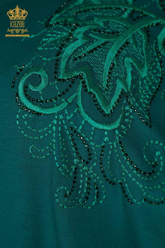 Toptan Kadın Bluz Yaprak Desenli Yeşil - 79090 | KAZEE