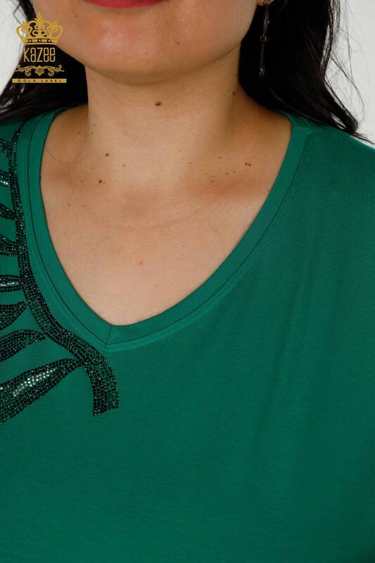 Toptan Kadın Bluz Yaprak Desenli Yeşil - 79319 | KAZEE
