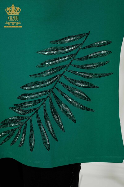 Toptan Kadın Bluz Yaprak Desenli Yeşil - 79319 | KAZEE - Thumbnail