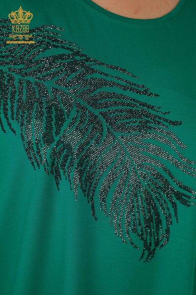 Toptan Kadın Bluz Yaprak Desenli Yeşil - 79322 | KAZEE - Thumbnail