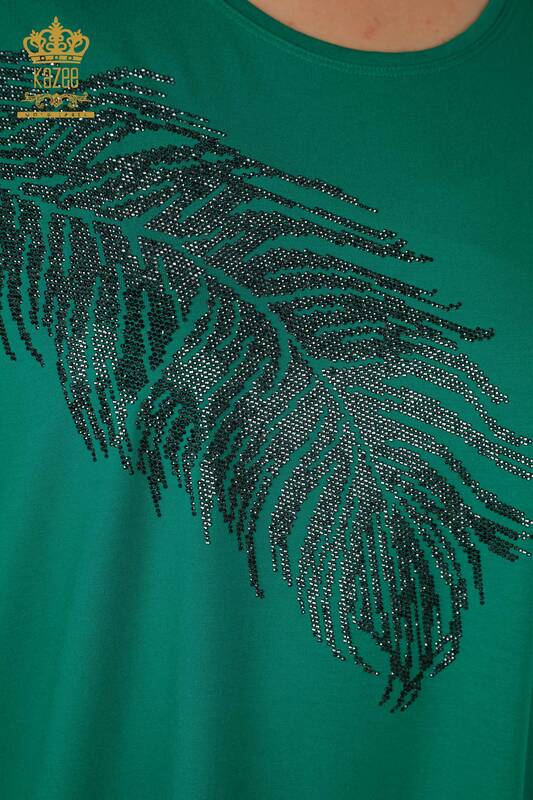 Toptan Kadın Bluz Yaprak Desenli Yeşil - 79322 | KAZEE