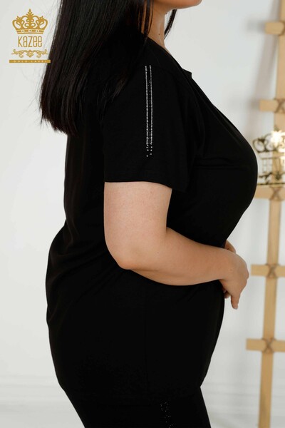 Toptan Kadın Bluz Yusufçuk Detaylı Siyah - 79370 | KAZEE - Thumbnail