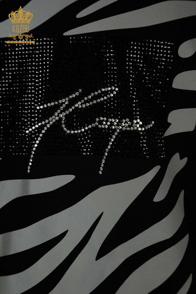 Toptan Kadın Bluz Zebra Çizgili Siyah - 79457 | KAZEE - Thumbnail