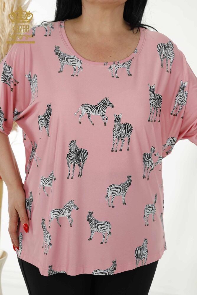 Toptan Kadın Bluz Zebra Desenli Pembe - 77690 | KAZEE - 2