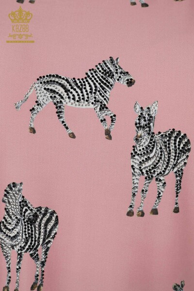 Toptan Kadın Bluz Zebra Desenli Pembe - 77690 | KAZEE - Thumbnail