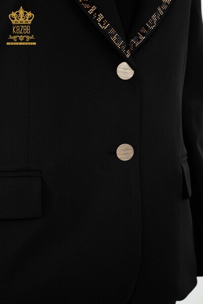 Toptan Kadın Ceket Düğmeli Kaplan Desenli Siyah - 20292 | KAZEE - Thumbnail