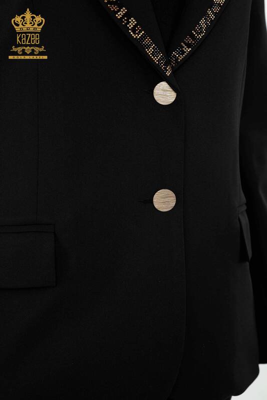Toptan Kadın Ceket Düğmeli Kaplan Desenli Siyah - 20292 | KAZEE