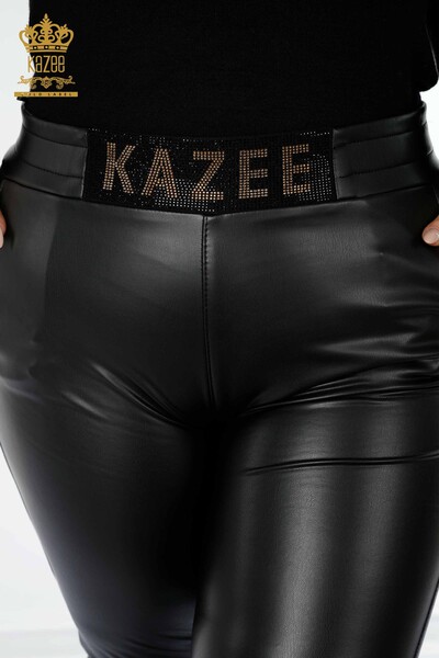 Toptan Kadın Deri Pantolon Kazee Detaylı Siyah - 3669 | KAZEE - Thumbnail