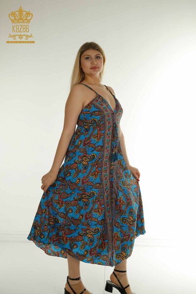 D - Toptan Kadın Elbise Askılı Mavi - 2404-Style-3 | D