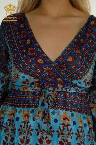 Toptan Kadın Elbise Bağlamalı Mavi - 2404-Style-8 | D - Thumbnail (2)