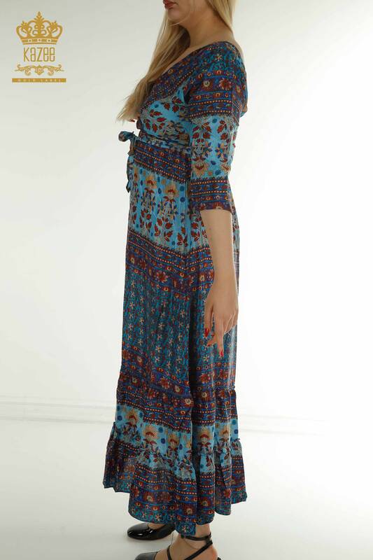 Toptan Kadın Elbise Bağlamalı Mavi - 2404-Style-8 | D