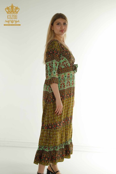 D - Toptan Kadın Elbise Bağlamalı Yeşil - 2404-Style-8 | D