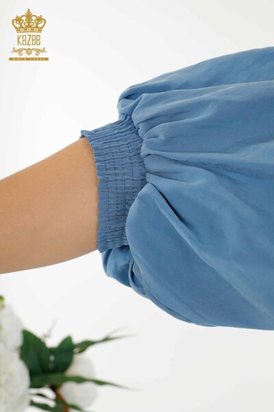 Toptan Kadın Elbise Balon Kol Mavi - 20329 | KAZEE - Thumbnail