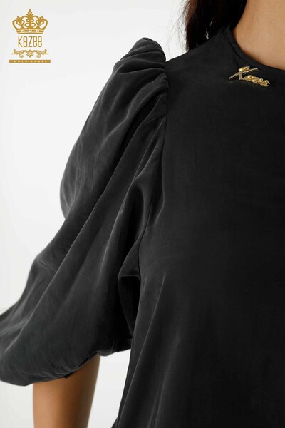 Toptan Kadın Elbise Balon Kol Siyah - 20329 | KAZEE - Thumbnail