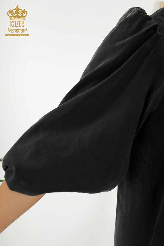 Toptan Kadın Elbise Balon Kol Siyah - 20329 | KAZEE