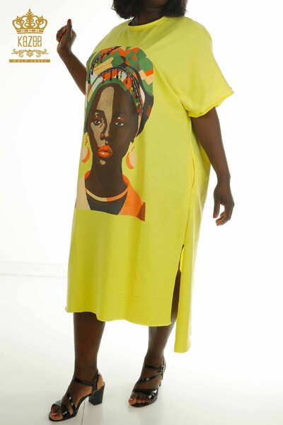 S&M - Toptan Kadın Elbise Boncuklu Sarı - 2402-231001 | S&M