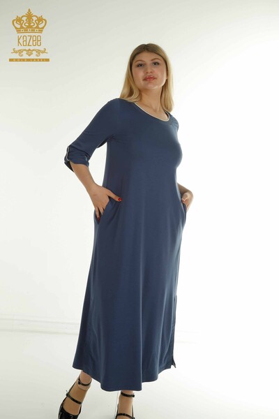 M&T - Toptan Kadın Elbise Cepli İndigo - 2403-5046 | M&T
