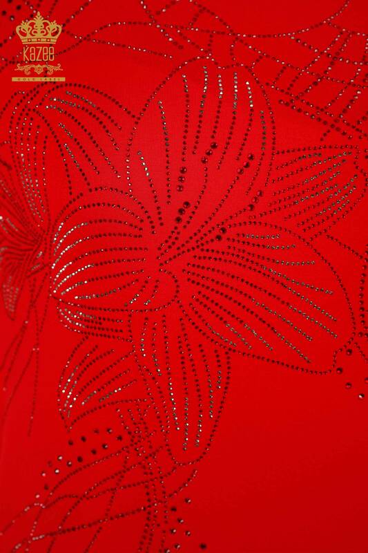 Toptan Kadın Elbise Çiçek Desenli Kırmızı - 7733 | KAZEE
