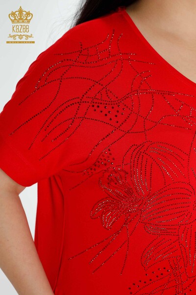 Toptan Kadın Elbise Çiçek Desenli Kırmızı - 7733 | KAZEE - Thumbnail