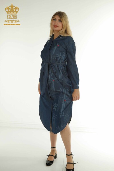 M&T - Toptan Kadın Elbise Çiçek Desenli Lacivert - 2403-5053 | M&T