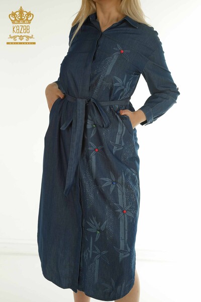 M&T - Toptan Kadın Elbise Çiçek Desenli Lacivert - 2403-5053 | M&T (1)
