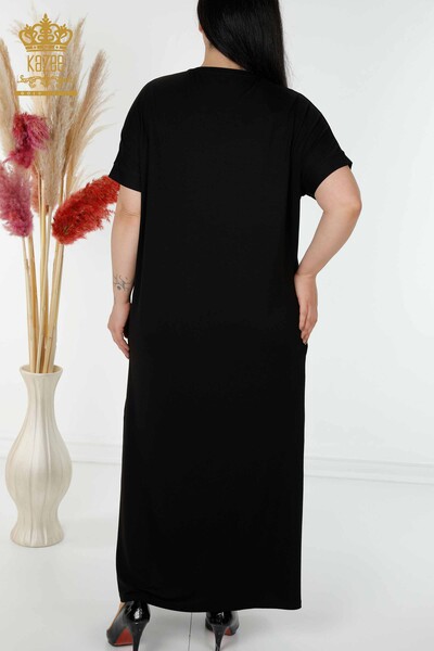 Toptan Kadın Elbise Çiçek Desenli Siyah - 7733 | KAZEE - Thumbnail