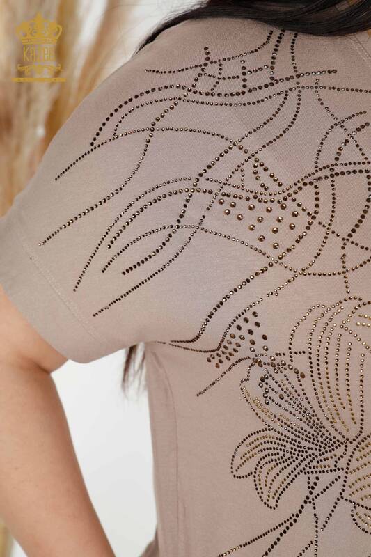 Toptan Kadın Elbise Çiçek Desenli Vizon - 7733 | KAZEE