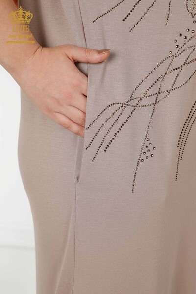 Toptan Kadın Elbise Çiçek Desenli Vizon - 7733 | KAZEE - Thumbnail