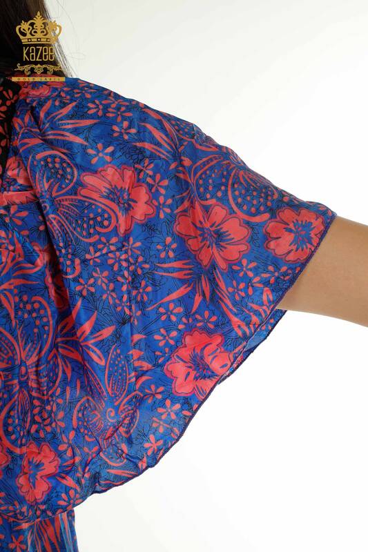 Toptan Kadın Elbise Çiçekli Mavi - 2404-Style-2 | D