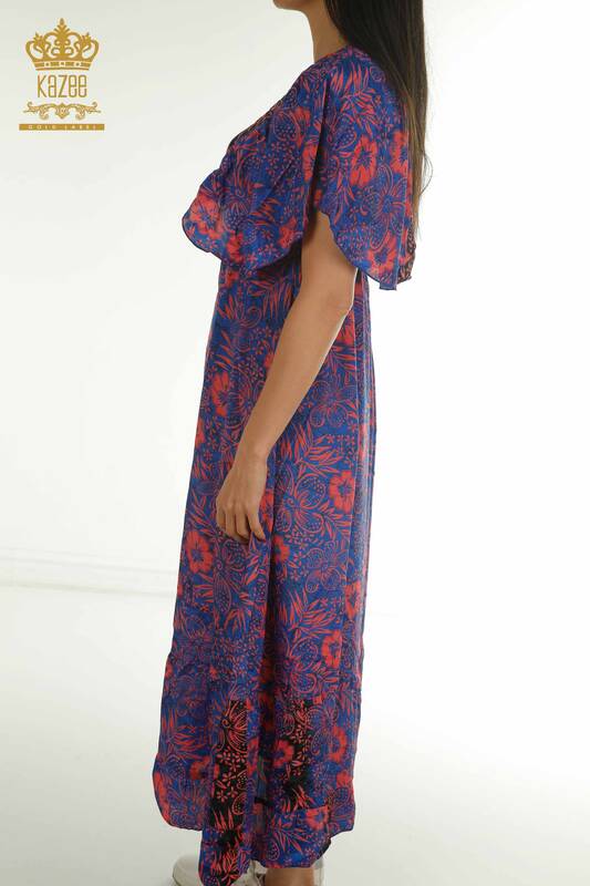 Toptan Kadın Elbise Çiçekli Mavi - 2404-Style-2 | D