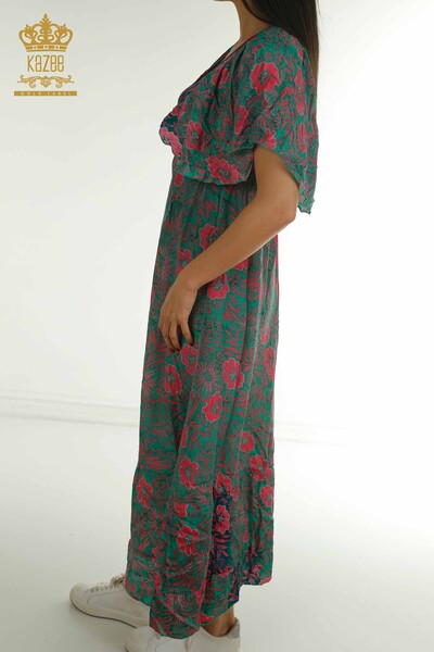 Toptan Kadın Elbise Çiçekli Yeşil - 2404-Style-2 | D - Thumbnail