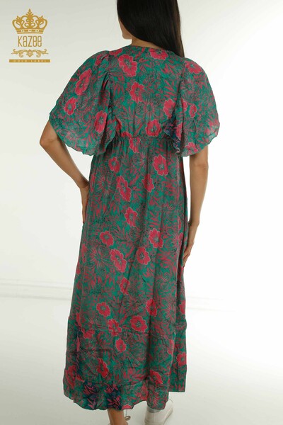 Toptan Kadın Elbise Çiçekli Yeşil - 2404-Style-2 | D - Thumbnail