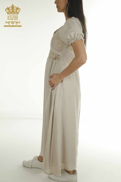 Toptan Kadın Elbise Dantel Detaylı Bej - 2409-24043 | W - Thumbnail