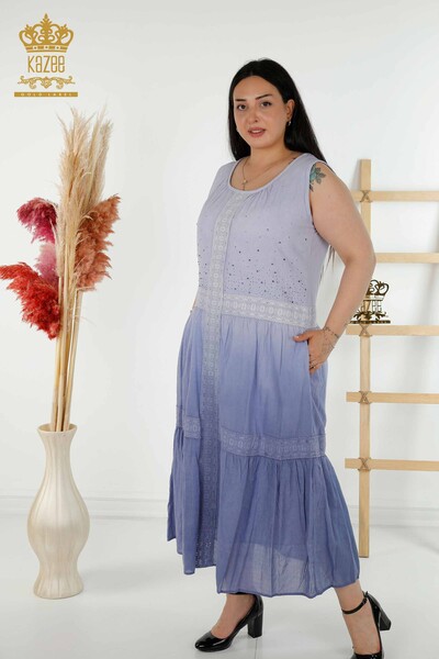 Kazee - Toptan Kadın Elbise Dantel Detaylı İndigo - 20305 | KAZEE