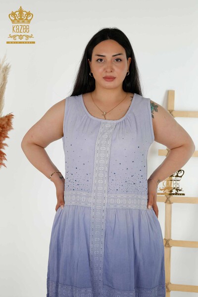 Kazee - Toptan Kadın Elbise Dantel Detaylı İndigo - 20305 | KAZEE (1)