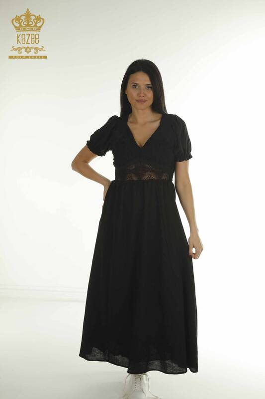 Toptan Kadın Elbise Dantel Detaylı Siyah - 2409-24043 | W