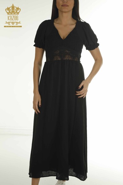 Toptan Kadın Elbise Dantel Detaylı Siyah - 2409-24043 | W - Thumbnail