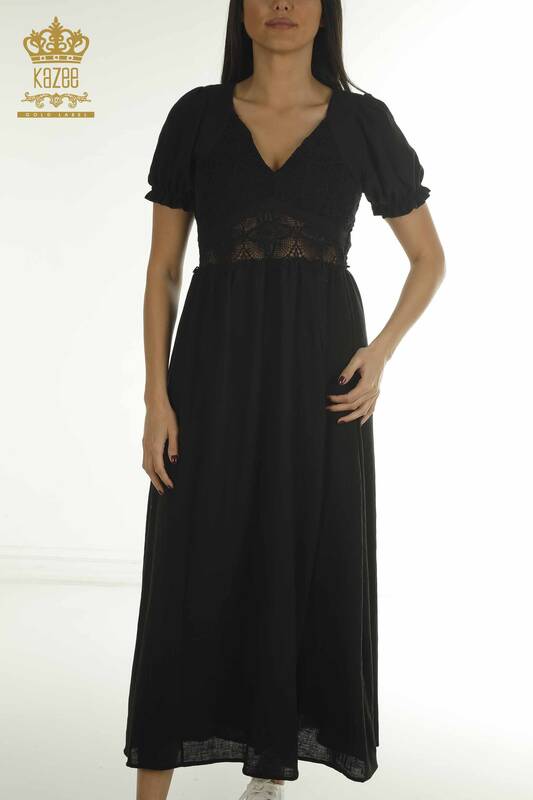 Toptan Kadın Elbise Dantel Detaylı Siyah - 2409-24043 | W