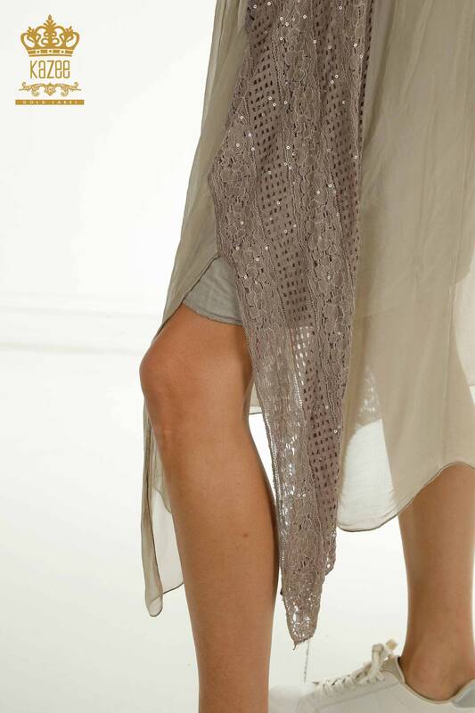 Toptan Kadın Elbise Dantel Detaylı Vizon - 2404-9796 | D