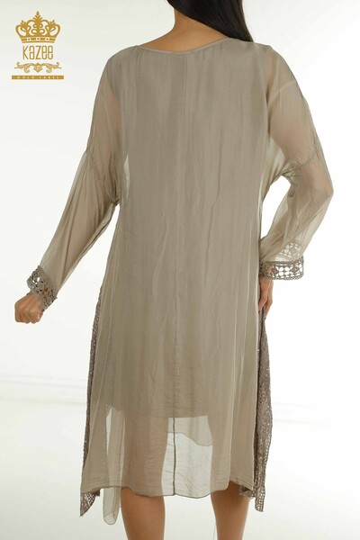 Toptan Kadın Elbise Dantel Detaylı Vizon - 2404-9796 | D - Thumbnail