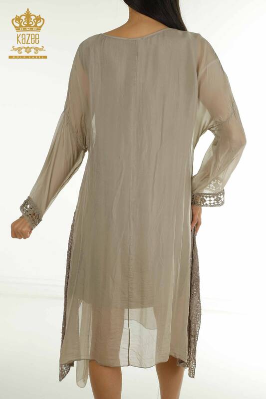 Toptan Kadın Elbise Dantel Detaylı Vizon - 2404-9796 | D