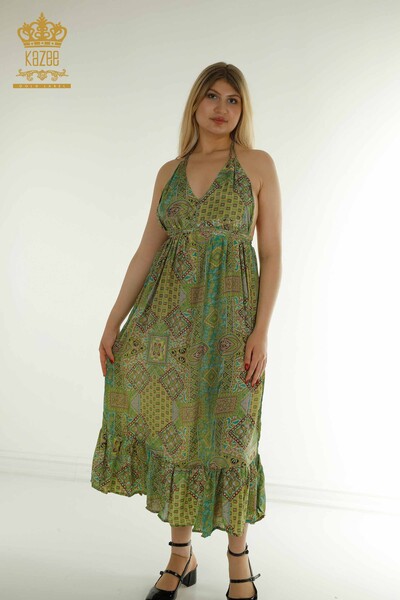 D - Toptan Kadın Elbise Dekolteli Yeşil - 2404-Style YY-20 | D
