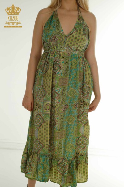 D - Toptan Kadın Elbise Dekolteli Yeşil - 2404-Style YY-20 | D (1)