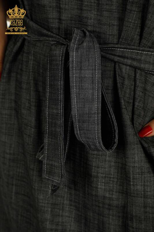 Toptan Kadın Elbise Düğme Detaylı Antrasit - 2403-5037 | M&T