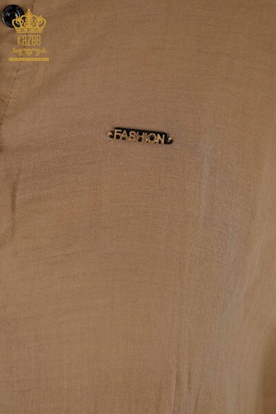 Toptan Kadın Elbise Düğme Detaylı Bej - 20405 | KAZEE - Thumbnail