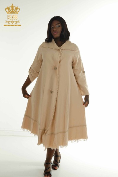 S&M - Toptan Kadın Elbise Düğme Detaylı Bej - 2402-211606 | S&M