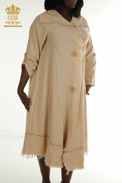 Toptan Kadın Elbise Düğme Detaylı Bej - 2402-211606 | S&M - Thumbnail